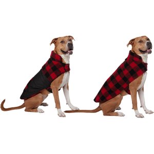 Frisco Reversible Medium Weight Boulder Plaid Dog & Cat Coat, Red/Black, XX-Large