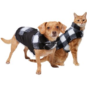 Frisco Reversible Medium Weight Boulder Plaid Dog & Cat Coat, Black/White, Small