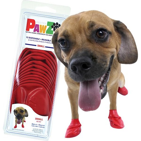 PAWZ Waterproof Dog Boots, 12 count, Red, Small