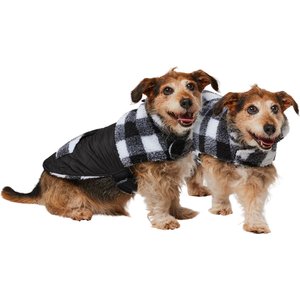 Frisco Reversible Medium Weight Boulder Plaid Dog & Cat Coat, Black/White, Large