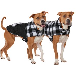 Frisco Reversible Medium Weight Boulder Plaid Dog & Cat Coat, Black/White, XX-Large