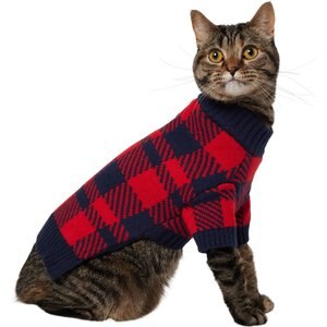 Frisco Fleece Lined Buffalo Plaid Mock Neck Dog & Cat Sweater, Navy, Small
