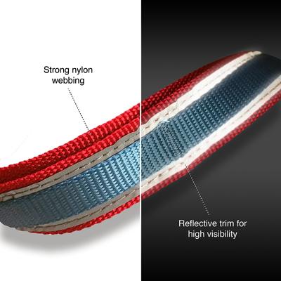 Show full view: Kurgo Quantum Nylon Reflective Hands-Free Running Dog Leash, Red/Blue, 6-ft long, 1-in wide slide 6 of 12