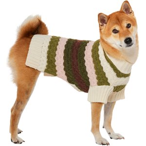 Frisco Bubble Knit Multi Striped Mock Neck Dog & Cat Sweater, Brown, Medium