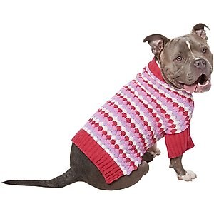 Frisco Bubble Knit Multi Striped Mock Neck Dog & Cat Sweater, Pink, Large