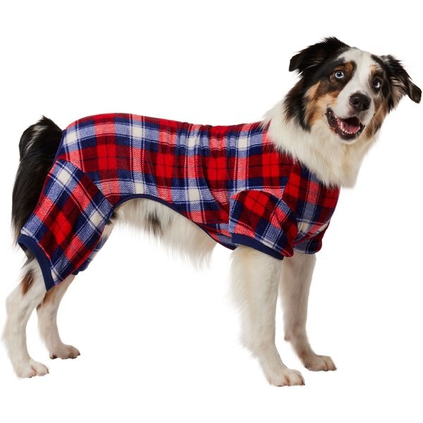 FRISCO Cozy Plush Fleece Dog & Cat PJs, Plaid, XXLarge