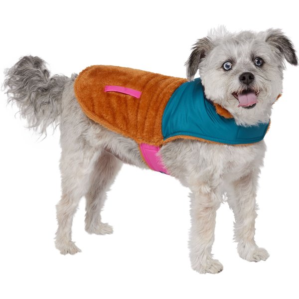 FRISCO Medium Weight Retro Colorblock Mixed Media Dog & Cat Coat, Tan ...