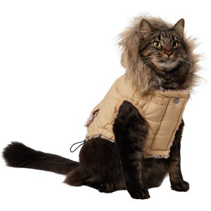 Frisco Heavy Weight Matte Quilted Dog & Cat Parka with Cozy Fleece Lining, Tan, Small