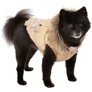 Frisco Heavy Weight Matte Quilted Dog & Cat Parka with Cozy Fleece Lining, Tan, Medium