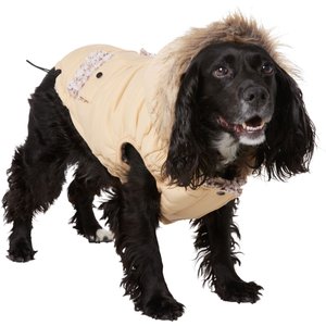 Frisco Heavy Weight Matte Quilted Dog & Cat Parka with Cozy Fleece Lining, Tan, Large