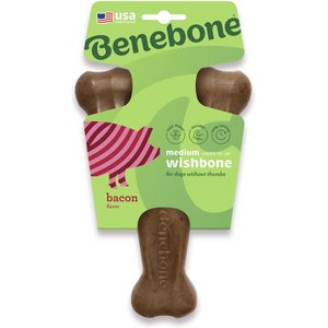 Benebone Bacon Flavor Wishbone Tough Dog Chew Toy, Medium