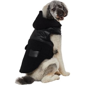 Frisco Medium Weight Faux Leather Dog & Cat Parka with Faux Fur Trimmed Hood, Black, XX-Large