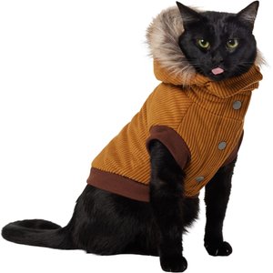 Frisco Heavy Weight Lux Corduroy Insulated Dog & Cat Coat with Fur Trimmed Hood, Small