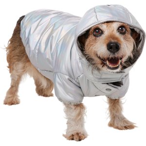 Frisco Heavy Weight Iridescent Quilted Dog & Cat Hooded Puffer Coat, Large
