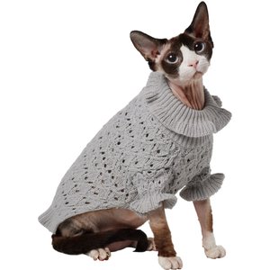 Frisco Ruffle Knit Pointelle Dog & Cat Turtleneck Sweater, Gray, Small