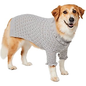 Frisco Ruffle Knit Pointelle Dog & Cat Turtleneck Sweater, Gray, XX-Large
