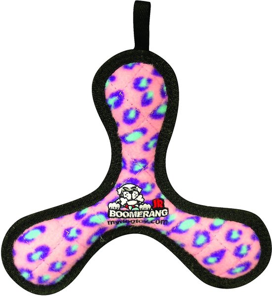 Tuffy's Junior Bowmerang Squeaky Plush Dog Toy, Pink Leopard slide 1 of 7