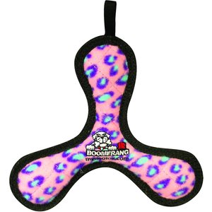 Tuffy's Junior Bowmerang Squeaky Plush Dog Toy, Pink Leopard
