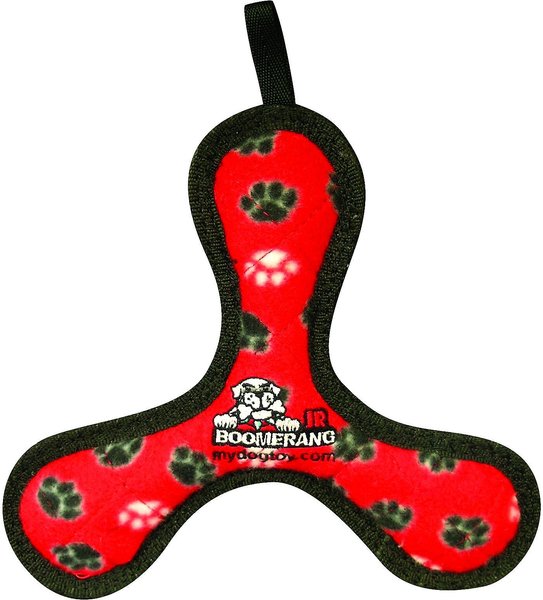 Tuffy's Junior Bowmerang Squeaky Plush Dog Toy, Red Paws slide 1 of 9