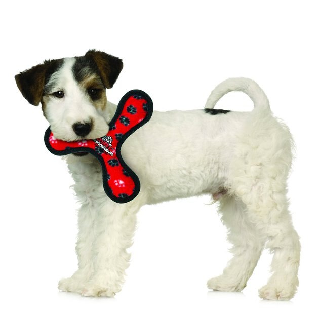 TUFFY'S Junior Bowmerang Squeaky Plush Dog Toy, Red Paws 