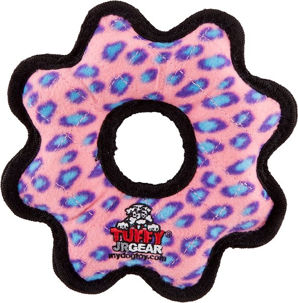Tuffy's Junior Gear Ring Squeaky Plush Dog Toy, Pink Leopard slide 1 of 7