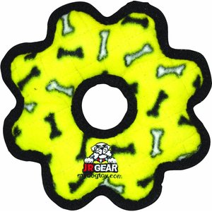 Tuffy's Junior Gear Ring Squeaky Plush Dog Toy, Yellow Bones