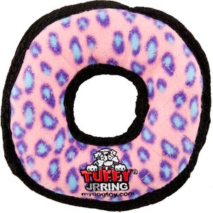 Tuffy's Junior Ring Squeaky Plush Dog Toy, Pink Leopard