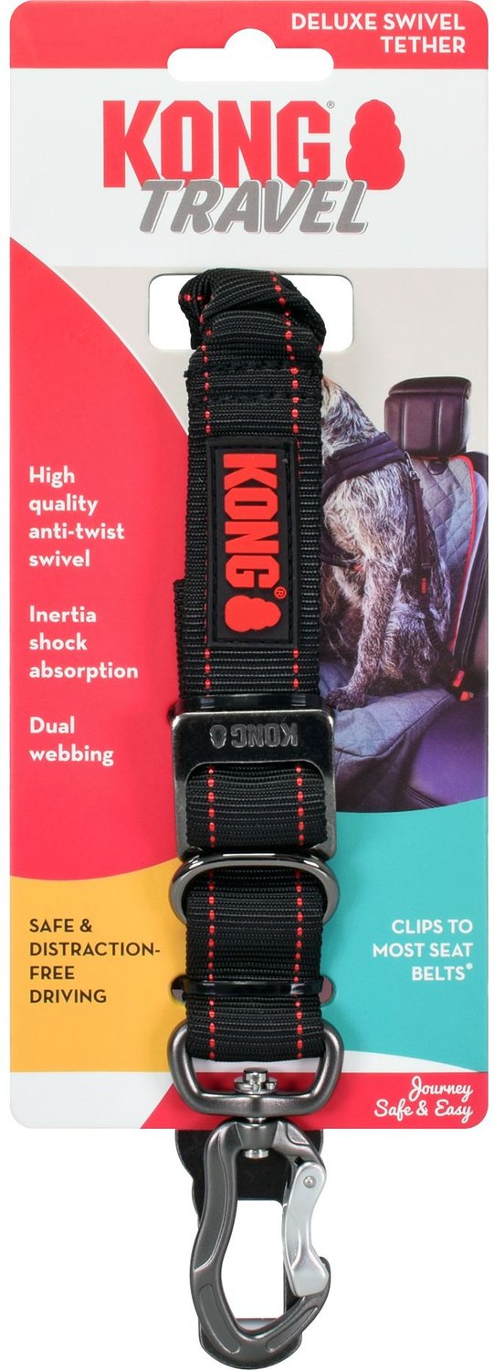 KONG Deluxe Swivel Tether Dog Safety Belt, Black & Red