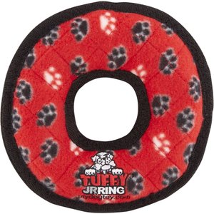 Tuffy's Junior Ring Squeaky Plush Dog Toy, Red Paws