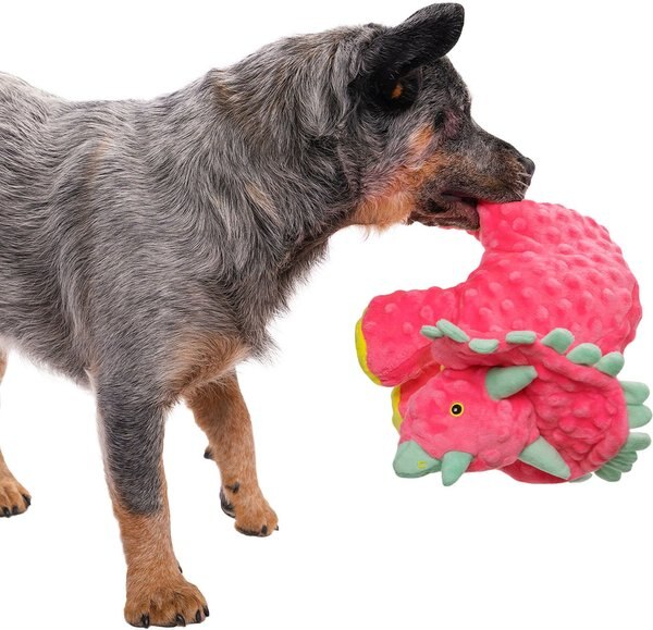 Discontinued goDog Dinos Frills Squeaky Plush Dog Toy, Pink, Large