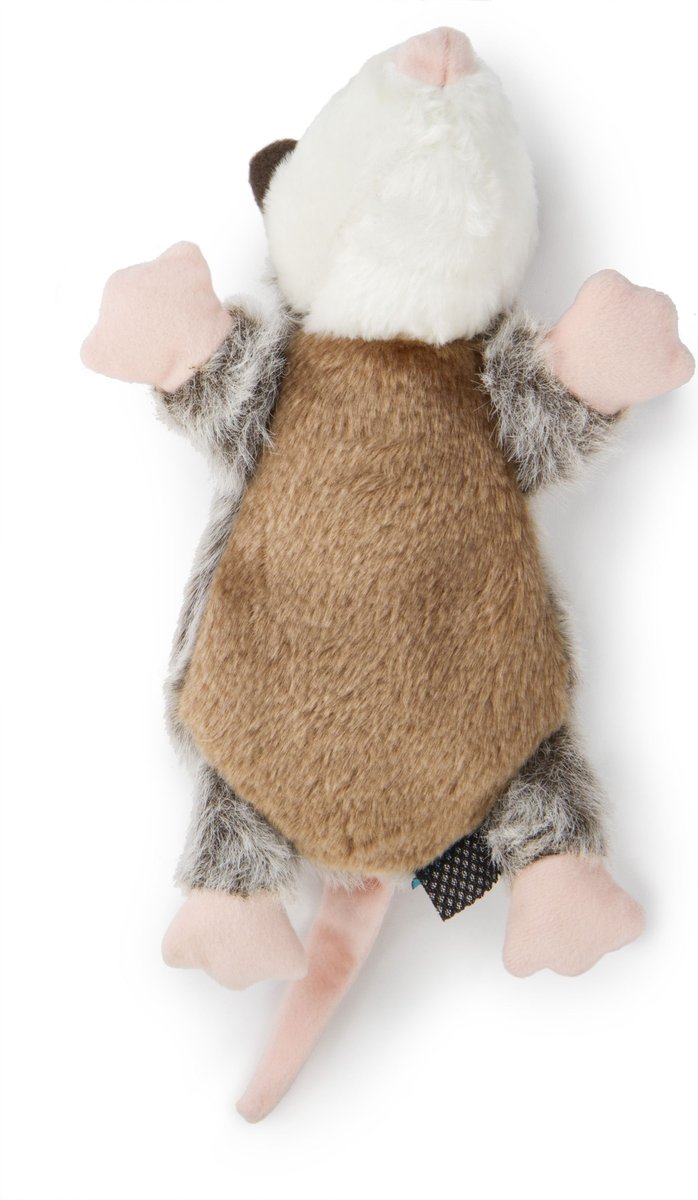 GODOG Flatz Opossum Squeaky Plush Dog Toy, Gray, Large