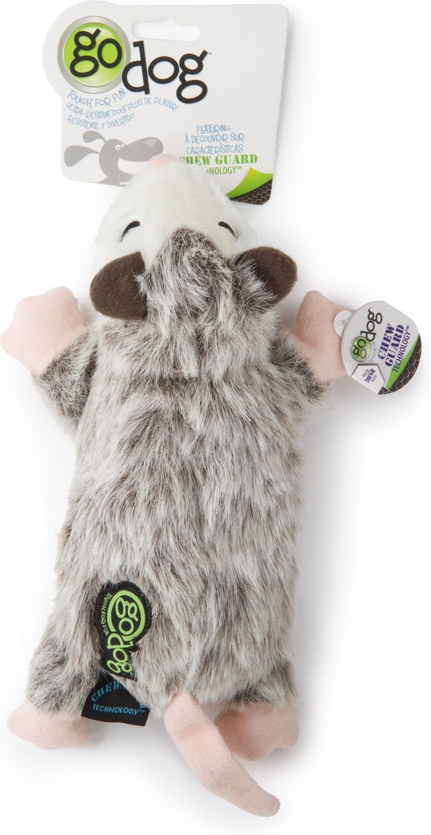 GODOG Flatz Opossum Squeaky Plush Dog Toy, Gray, Large - Chewy.com