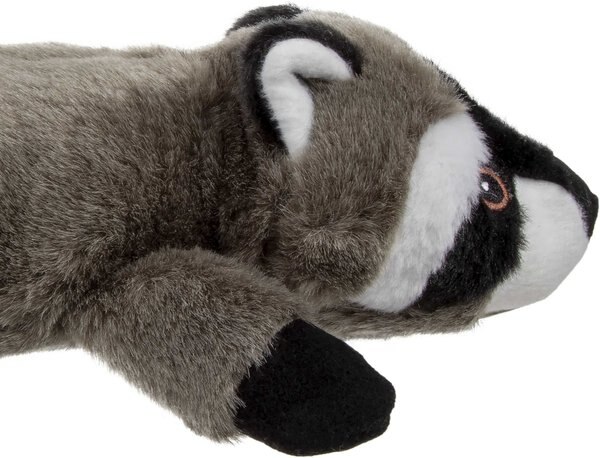 GoDog Flatz Raccoon Squeaky Plush Dog Toy, Brown, Large