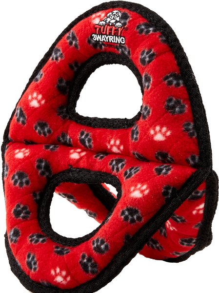 Tuffy's Ultimate 3-Way Ring Squeaky Plush Dog Toy, Red Paws slide 1 of 5