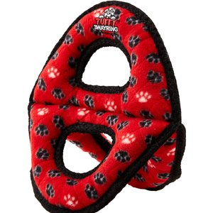 Tuffy's Ultimate 3-Way Ring Squeaky Plush Dog Toy, Red Paws