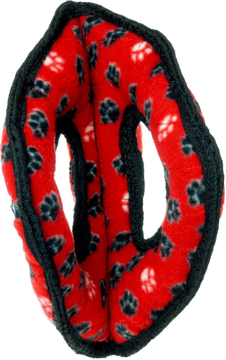 TUFFY'S Ultimate 3Way Ring Squeaky Plush Dog Toy, Red Paws