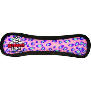 Tuffy's Ultimate Bone Squeaky Plush Dog Toy, Pink Leopard