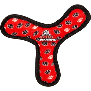 Tuffy's Ultimate Bowmerang Squeaky Plush Dog Toy, Red Paws