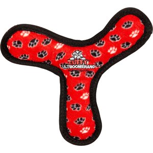 TUFFY'S Junior Bowmerang Squeaky Plush Dog Toy, Red Paws 