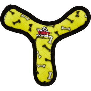 Tuffy's Ultimate Bowmerang Squeaky Plush Dog Toy, Yellow Bones