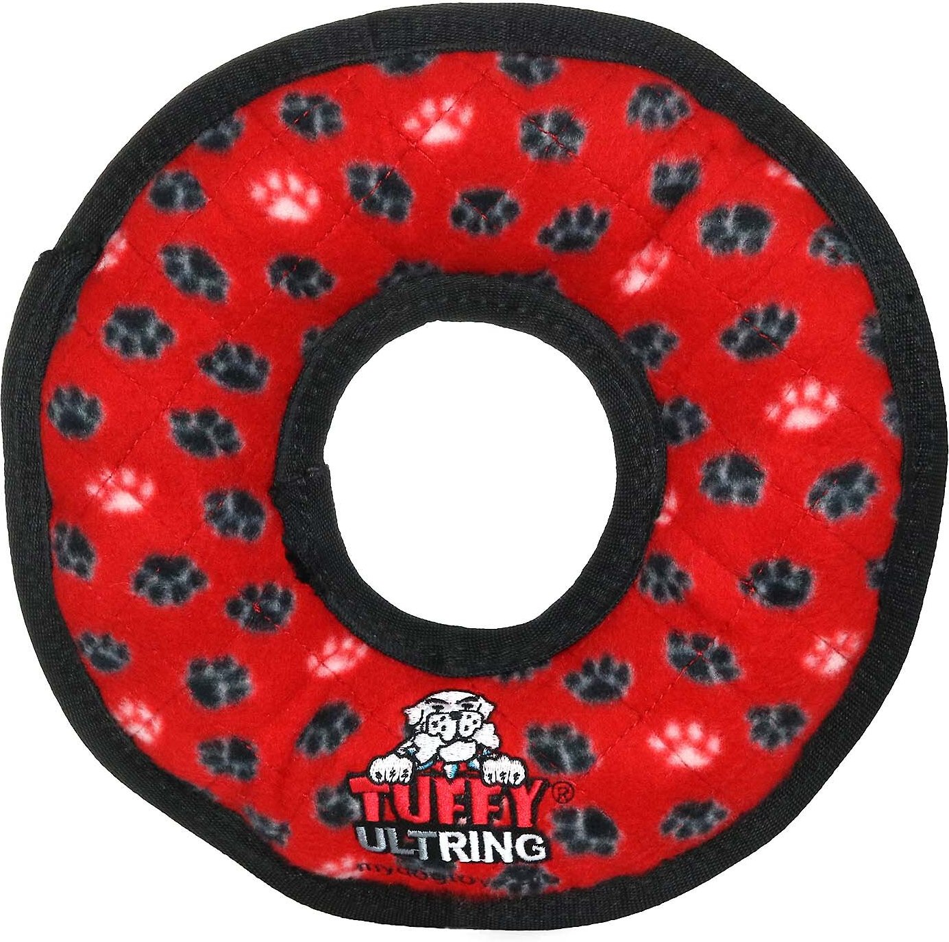 TUFFY'S Ultimate Ring Squeaky Plush Dog Toy, Red Paws