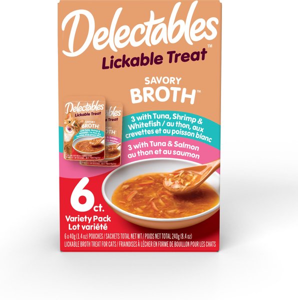 Hartz Delectables Savory Broths Lickable Cat Treats Variety Pack, 1.4-oz pouch, 6 Count slide 1 of 8