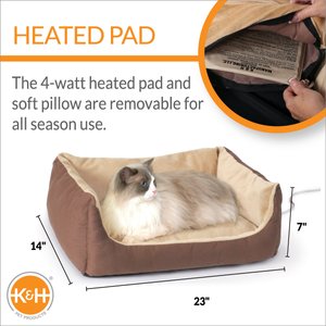 K&H Pet Products Thermo-Pet Cuddle Cushion Indoor Heated Bolster Cat & Dog Bed, Mocha