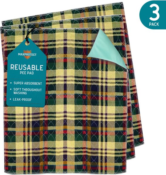 Chew + Heal Max Protect Tartan Plaid Patterned Reusable Dog Pee Pads, 18-in, 3 count slide 1 of 7
