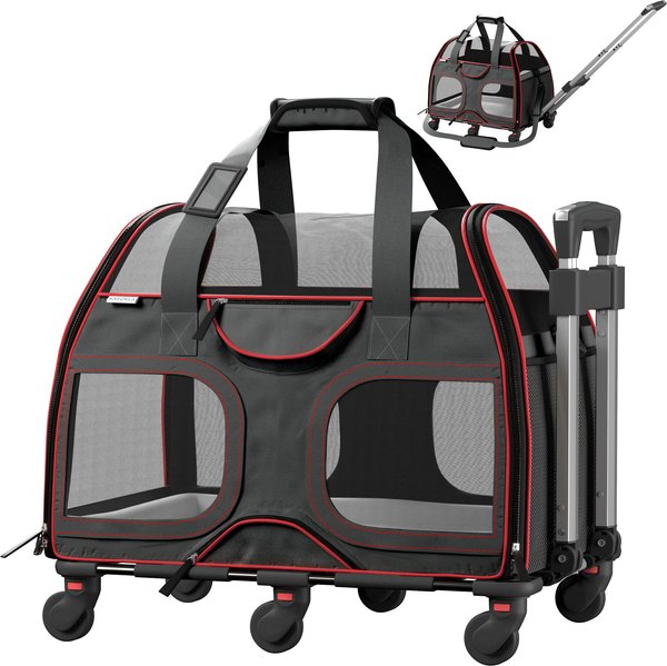 Katziela Luxury Rider Pro Removable Wheels & Double Telescopic Handle Cat & Dog Carrier, Black & Red slide 1 of 8