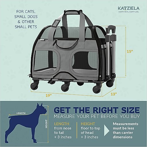 Katziela Luxury Rider Pro Removable Wheels & Double Telescopic Handle Cat & Dog Carrier, Gray