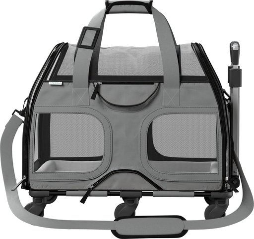 Katziela Luxury Rider Pro Removable Wheels & Double Telescopic Handle Cat & Dog Carrier, Gray