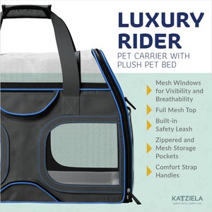 Katziela Luxury Rider Pro Removable Wheels & Double Telescopic Handle Cat & Dog Carrier, Black & Blue
