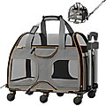 Katziela Luxury Rider Pro Removable Wheels & Double Telescopic Handle Cat & Dog Carrier, Gray & Orange