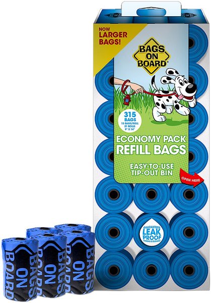 Bags on Board Odor Control Dog Poop Bags and Dispenser | Ocean Breeze Scent  | 9 x14 Inches, 900 Waste Pickup Bags